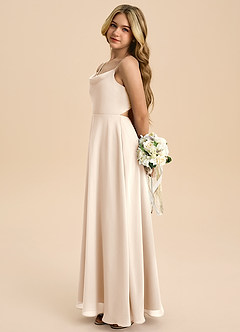 Azazie Shale Junior White Alabaster A-Line Bow Chiffon Dress image2