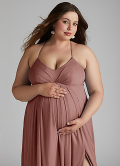 Azazie Annabelle Gravid brudtärna klänningar Klänning A-Line V-ringad plisserad Golvlängd Maska image11