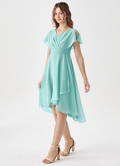 Azazie Graciela Junior Aqua A-Line Pleated Chiffon Dress image4