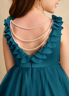 Azazie Lorita Flower Girl Dresses Ink Blue A-Line Beaded Tulle Dress image8