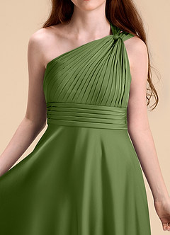 Azazie Charlize Junior Juniper A-Line Pleated Stretch Satin Dress image7