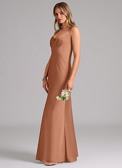Azazie Kamila Bridesmaid Dresses Bronzer A-Line Pleated Stretch Satin Dress image6