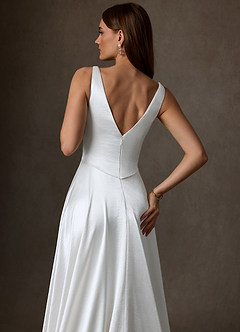Azazie Samira Wedding Dresses Diamond White A-Line Square Neckline Charmeuse Dress image5