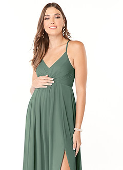 Azazie Annabelle Maternity Bridesmaid Dresses A-Line V-Neck Pleated Mesh Floor-Length Dress image6