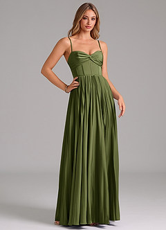 Azazie Akiko Bridesmaid Dresses Olive A-Line Sweetheart Neckline Stretch Satin Dress image3