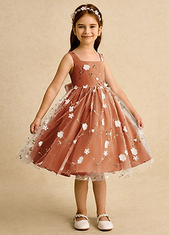 Azazie Bean Flower Girl Dresses Cinnamon Ball-Gown Sleeveless Tulle Dress image4