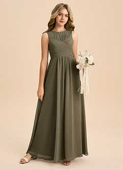 Azazie Skyla Junior A-Linie Plissee Chiffon Kleid Weidengrün image6