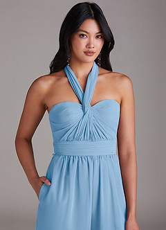 Azazie Lamara Robes à essayer chez vous Combinaison Convertible en Mousseline de soie Épaule décolletée Bleu Poussiéreux image9