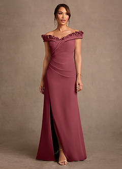 Azazie Jettie Mère de la mariée Robes Robe Fourreau en Mousseline de soie Plissée Merlot image1