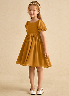 Azazie Jolie Blumenmädchenkleider A-Linie mit ärmel Chiffon Kleid Butterscotch image5