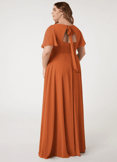 Azazie Kimber Bridesmaid Dresses Cinnamon A-Line Flounce Sleeve Chiffon Dress image7