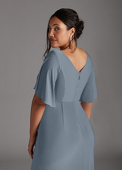 Azazie Louanne Mother of the Bride Dresses Dusty Blue Mermaid Boatneck Pleated Luxe Knit Dress image10