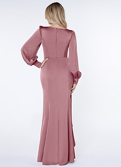 Azazie Raye Bridesmaid Dresses Vintage Mauve Mermaid Long Sleeve Stretch Satin Dress image2