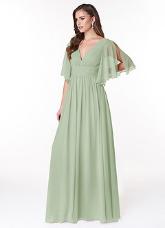 Azazie Temeka Bridesmaid Dresses Dusty Sage A-Line Ruched Chiffon Dress image3
