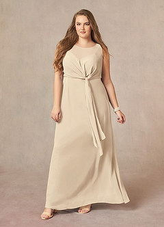 Azazie Marchioness Abiti per la Madre della Sposa Abito A-Line in Chiffon con Scollo a U a Pieghe Champagne image10