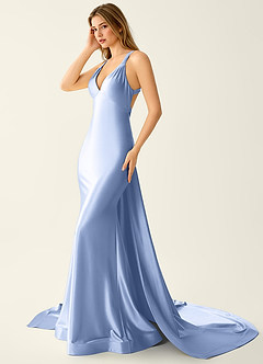 Leonora Azul Claro Vestido de fiesta de sirena de satén elástico con espalda descubierta image3