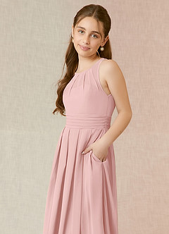 Azazie Bibiane Junior Powder Pink A-Line Pleated Chiffon Dress image7
