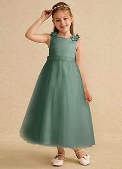 Azazie Lilli Robe Demoiselle D'honneur Fillette Robe Trapèze en Tulle Arc Eucalyptus Eucalyptus image5