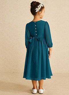 Azazie Lolo Robe Demoiselle D'honneur Fillette Robe Trapèze en Mousseline de soie avec manches Bleu Encre image5