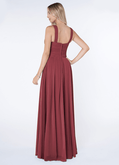 Azazie Kaleigh Jurken voor bruidsmeisjes Jurk van Chiffon met A-Lijn Geplooid Merlot image4