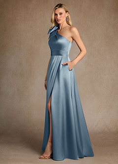 Azazie Easton Mother of the Bride Dresses Dusty Blue A-Line One Shoulder Stretch Satin Dress image2