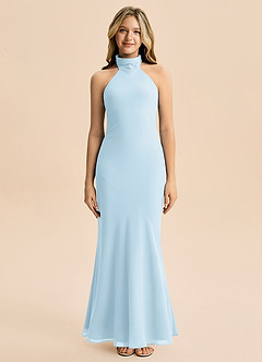 Azazie Velli Junior Vestido Céu Azul de Chiffon de sereia com Pescoço alto image3