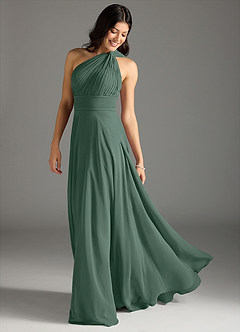 Azazie Charlize Bridesmaid Dresses Sea Moss A-Line One Shoulder Chiffon Dress image1