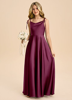 Azazie Popsy Junior Mulberry A-Line Bow Stretch Satin Dress image5