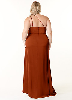 Azazie Maron Bridesmaid Dresses Paprika A-Line One Shoulder Stretch Satin Dress image8
