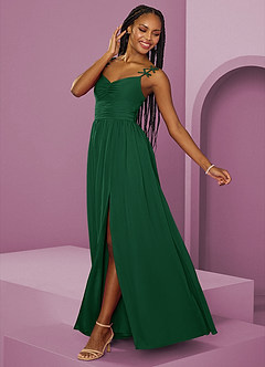 Barbie ♥ Azazie Jurken voor bruidsmeisjes Jurk van Chiffon met A-Lijn Geplooid Donkergroen image5