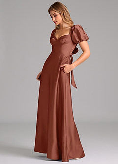 Azazie Fatima Robes de demoiselle d'honneur Robe Trapèze en Satin extensible Plissée Auburn image5
