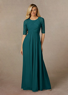 Azazie Raelyn Mother of the Bride Dresses Peacock A-Line Lace Mesh Dress image4