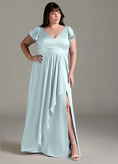 Azazie Omari Bridesmaid Dresses Sea Glass A-Line Stretch Satin Dress image10