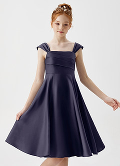 Azazie Amira Junior Stormy A-Line Pleated Stretch Satin Dress image3
