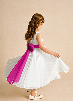 Azazie Margot Abiti da Ragazza di Fiori Abito A-Line in Chiffon Plissettato Avorio Fucsia image7