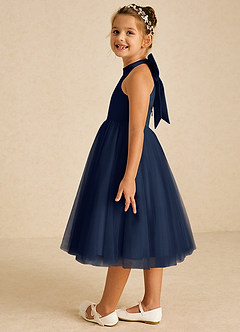 Azazie Dora Flower Girl Dresses Dark Navy A-Line Bow Tulle Dress image4
