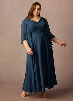 Azazie Devana Abiti per la Madre della Sposa Abito A-Line in Chiffon Paillettes Marino Scuro image9