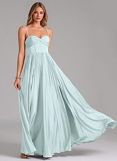 Azazie Akiko Robes de demoiselle d'honneur Robe Trapèze en Satin extensible Encolure en Forme de Cœur Verre De Mer image5