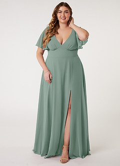 Azazie Kimber Brautjungfernkleider A-Linie Volantärmel Chiffon Kleid Silberner Salbei image7