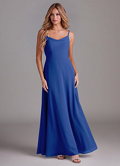 Azazie Daenerys Bridesmaid Dresses Royal Blue A-Line Cowl Chiffon Dress image3