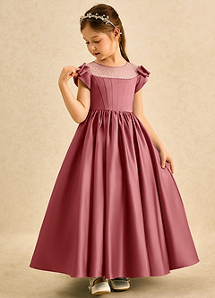 Azazie Toffee Abiti da Ragazza di Fiori Abito Stile Principessa in Raso Opaco Fiocco Rosa Antica image4
