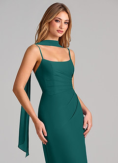 Azazie Calandra Bridesmaid Dresses Peacock Sheath Pleated Chiffon Dress image6