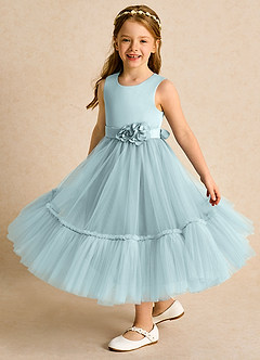 Azazie Miracle Flower Girl Dresses Mist A-Line Bow Matte Satin Dress image4