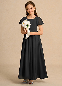 Azazie Joss Flower Girl Dresses Black A-Line with Sleeves Chiffon Dress image12