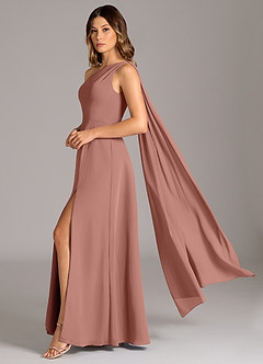 Azazie Tella Abiti da Damigella Abito A-Line in Chiffon Monospalla Cedro Rosa image1
