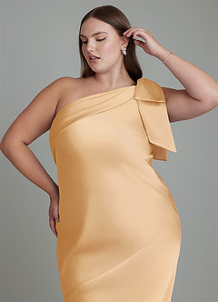 Azazie Yuanna Bridesmaid Dresses Gold Mermaid One Shoulder Stretch Satin Dress image10
