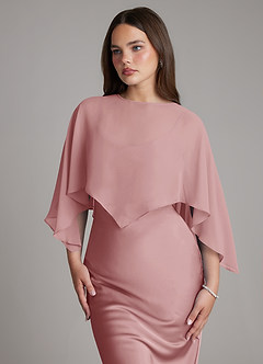 Azazie Ambra At-home Try On Dresses Dusty Rose Mermaid Pleated Stretch Satin Dress image4