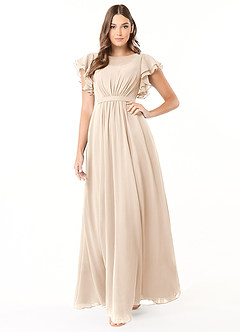 Azazie Daphne Modest Bridesmaid Dresses A-Line Ruffled Chiffon Floor-Length Dress image5