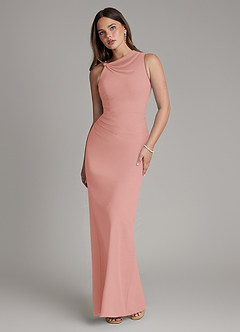 Azazie Charice Bridesmaid Dresses Rosette Sheath Pleated Chiffon Dress image1