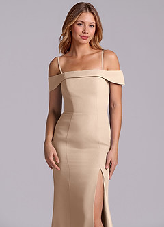 Azazie Luciana Brudtärnklänningar Klä av Tubklänning i Chiffong Av axeln Taupe Konvertibel image7